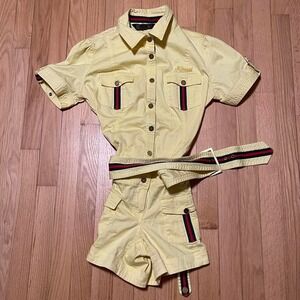 COOGI Nautical Romper Shortall Womens 7/8 White Embellished Snap Belted